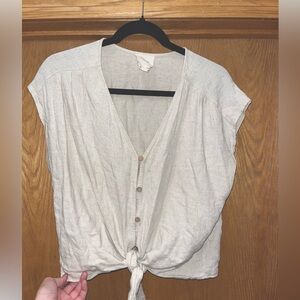 Harper Heritage Linen Short Sleeve Button Up Top Size M